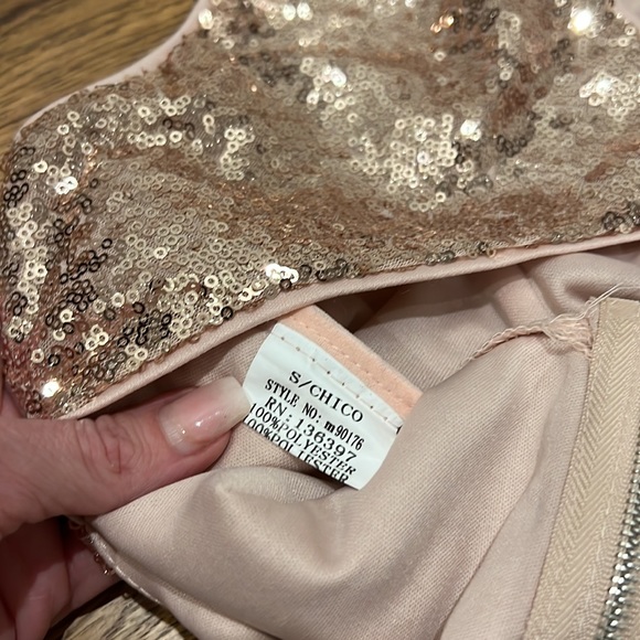 Rose Gold Pink Sequin Party Crop Top Night Out - Picture 4 of 7